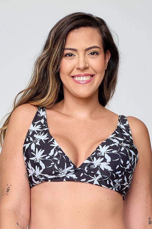 Biquíni Top Folhagem Feita Pra Mim Estampado Preto e Branco