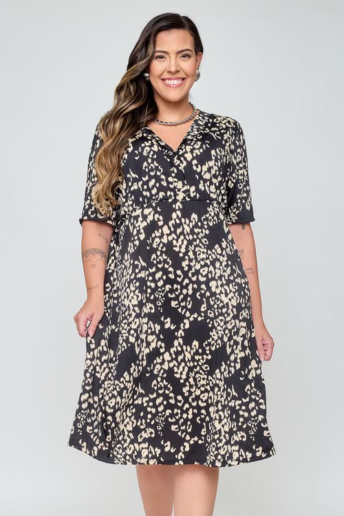 Vestido em Liganete Feito Pra Mim Casual Estampado Preto