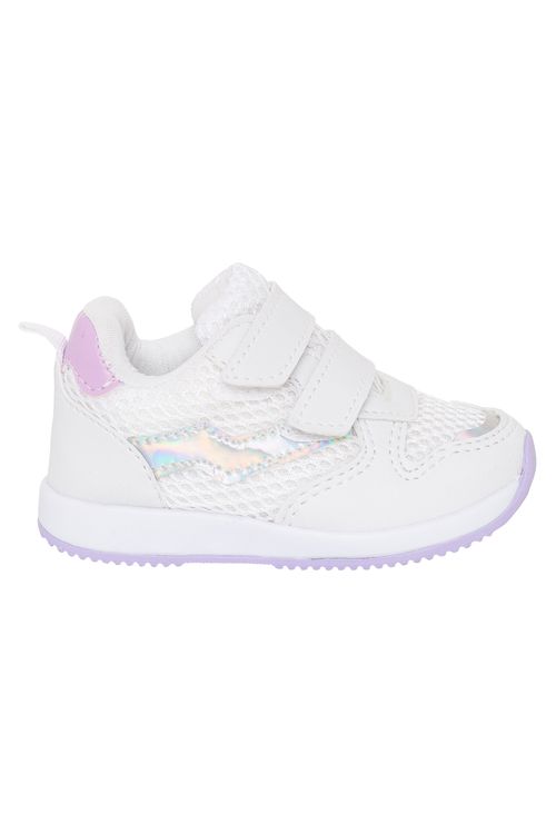 Tênis Esportivo 2 Velcros Branco e Lilás