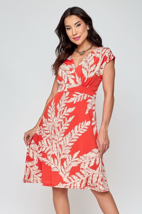 Vestido Feminino de Ligane Folhagem Vermelho