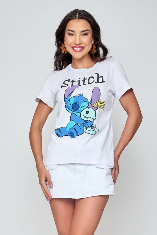Camiseta Feminina Stitch Branca