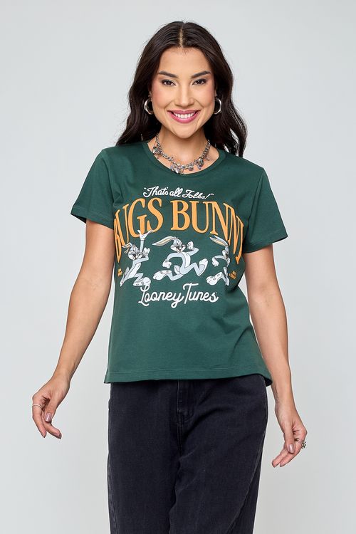 Camiseta Feminina Pernalonga College Verde Escuro