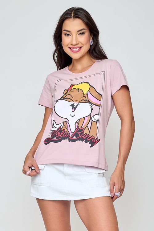 Camiseta Feminina Lolla Bunny Rosa Claro