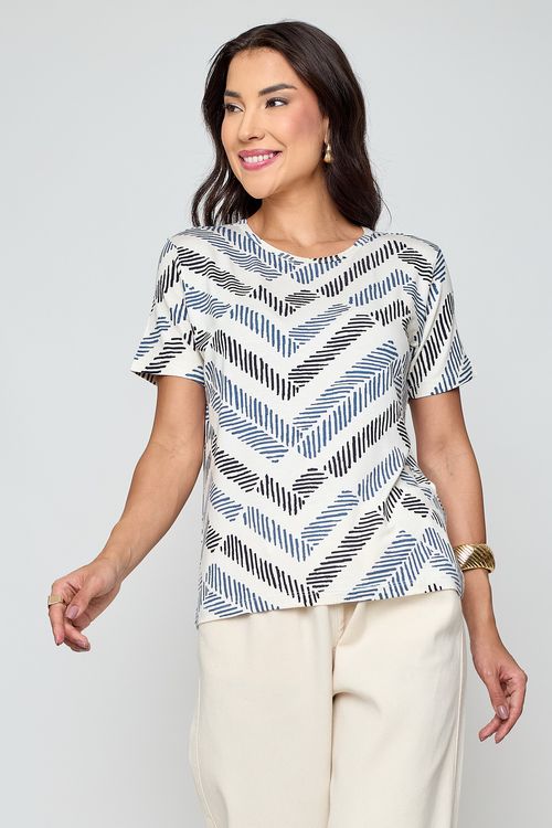 Blusa Feminina de Viscose Estampada Off White