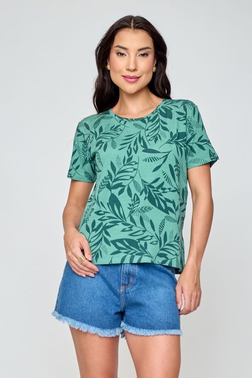 Blusa Feminina de Viscose Folhagem Verde