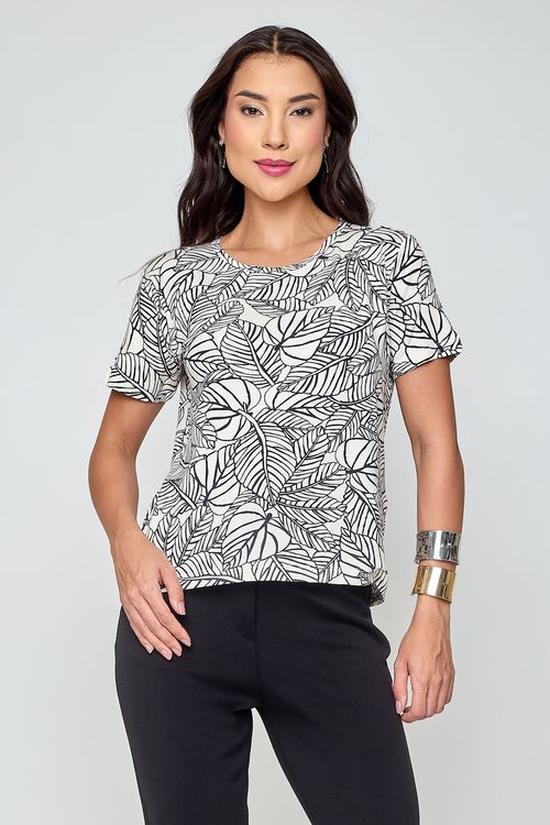 Blusa Feminina de Viscolycra Estampada Branca