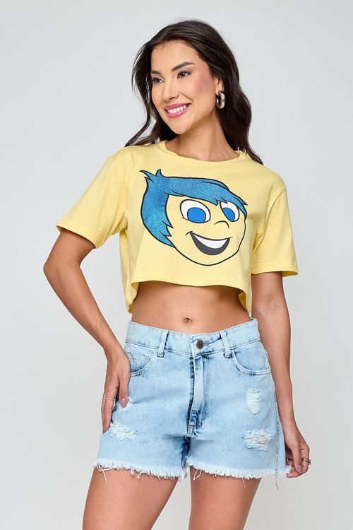 Camiseta Cropped Feminina Divertidamente Alegria Amarela