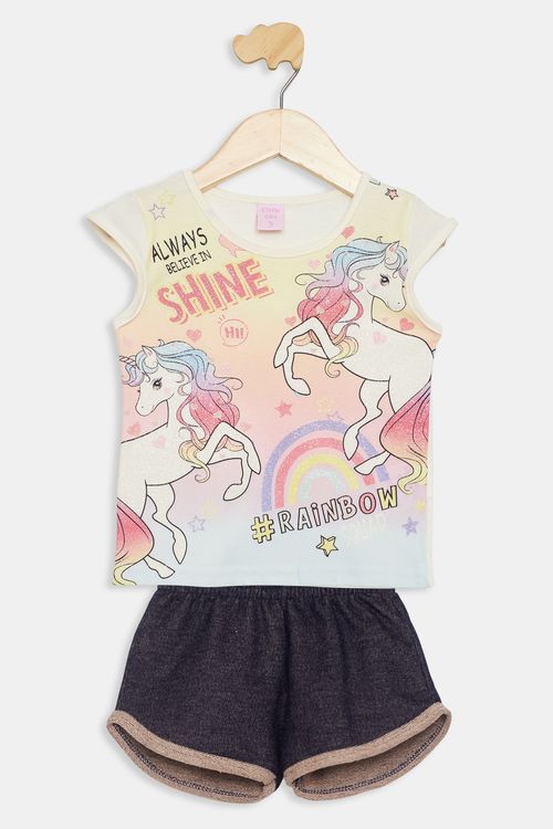 Conjunto Infantil Caedu Unicórnios Arco-Íris 100% Algodão