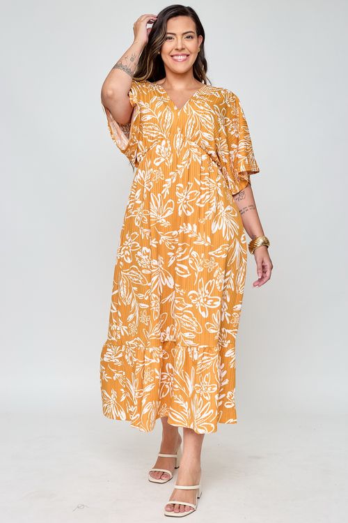 Vestidofem fpm casual estampado decote v estampado