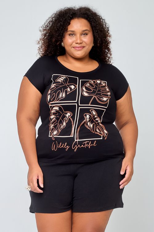 Blusa fem estampada viscose preto