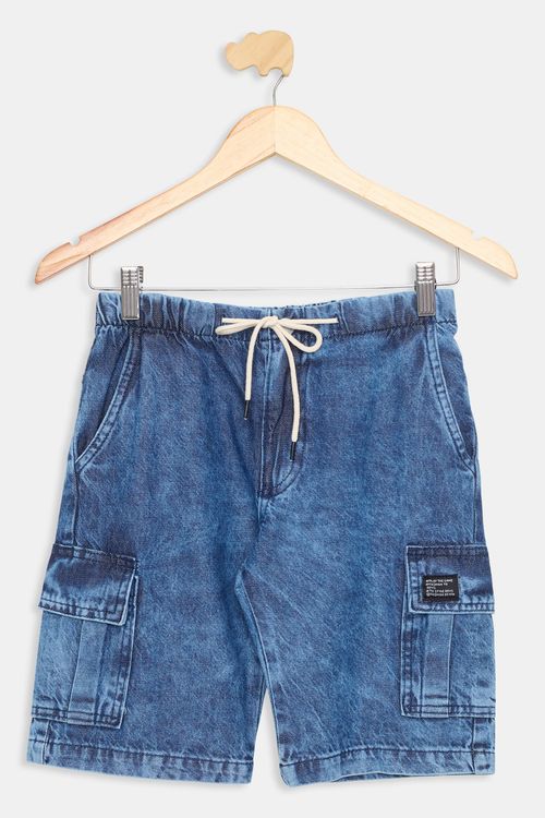 Bermuda Jeans Cargo Juvenil Menino Azul Médio 10-16