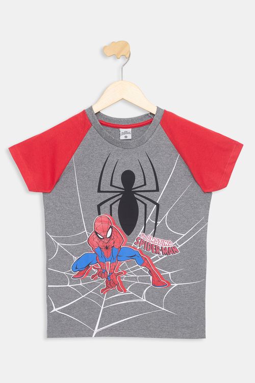 Camiseta Infantil Meninos Raglan Spider-Man Cinza e Vermelha Tam 4 a 8