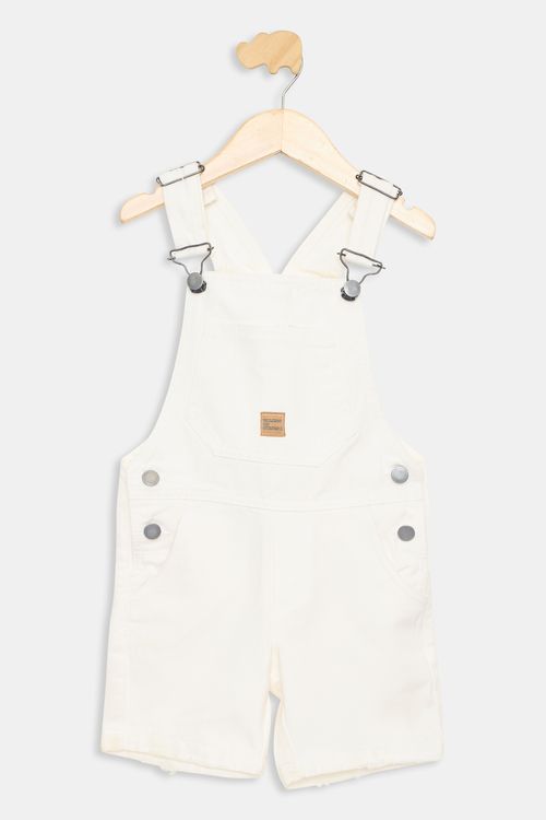 Jardineira Infantil de Sarja Off White Tam 4 a 8