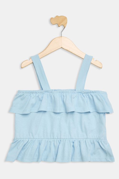 Regata Juvenil Menina Babados Azul Claro Algodão 10-16
