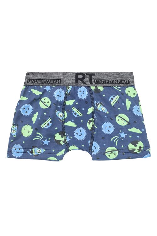 Cueca Boxer Infantil com Estampa de Planetas Azul Tam 4 a 8