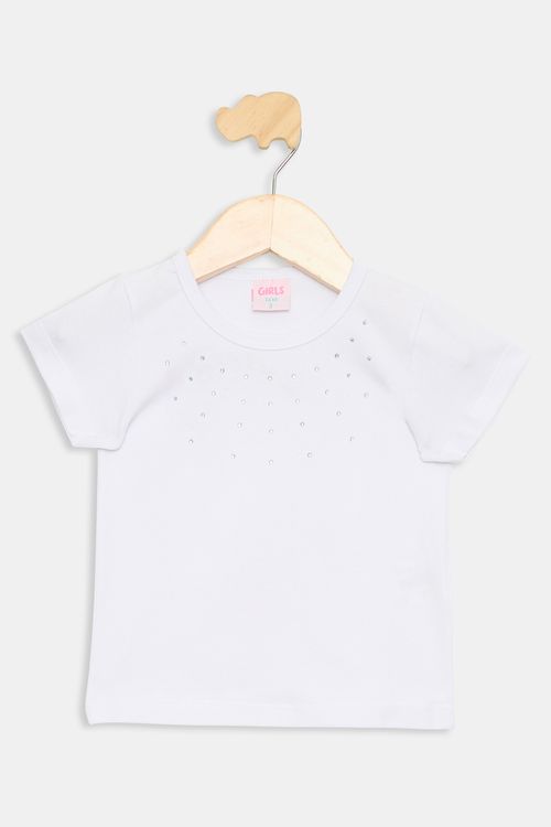 Blusa Infantil Meninas em Cotton Branca Tam 1 a 3