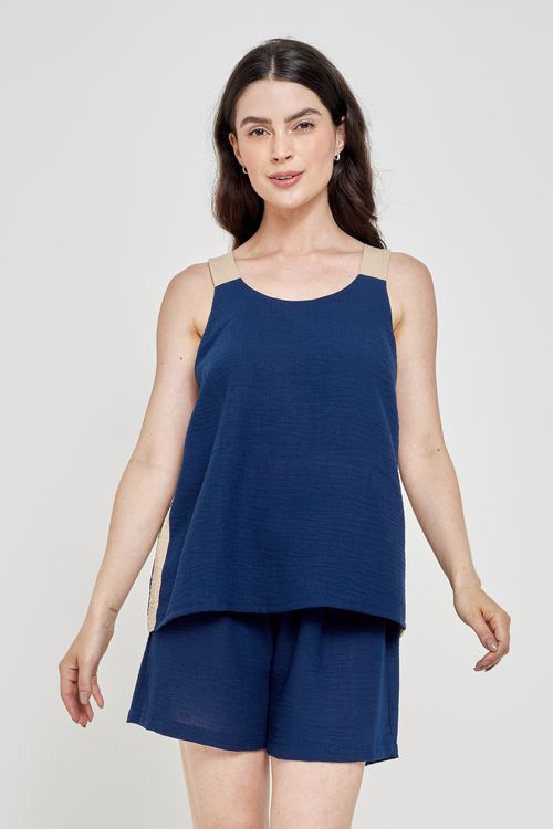 Blusa Feminina Bicolor Azul Escuro