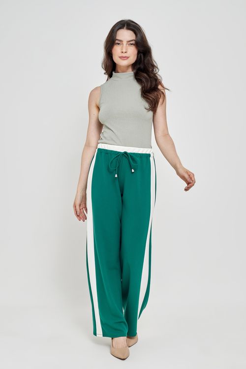 Calça Pantalona Feminina Caedu Verde com Faixa Lateral