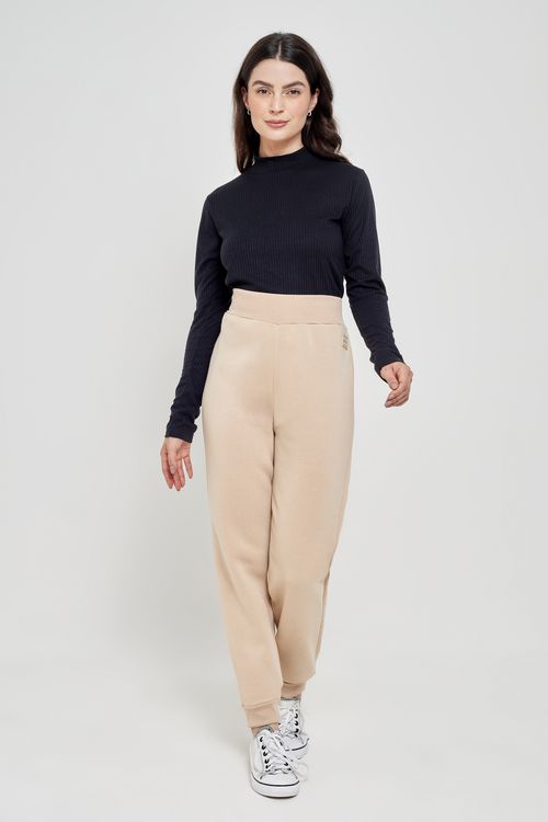 Calça Moletom Feminina Jogger Bege Claro