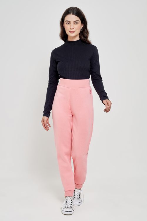 Calça Moletom Feminina Jogger Rosa Claro