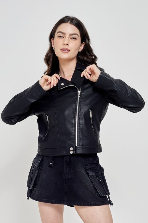 Fem cty fcij003 jaqueta biker pu preto preto