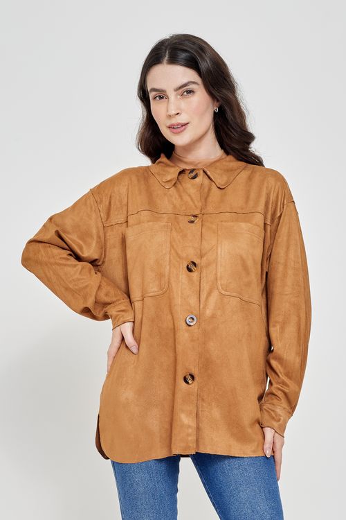 Camisa Feminina em Suede Marrom