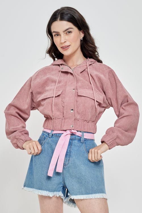 Fem rom frj002 jaqueta veludo cotelê ro rosa medio