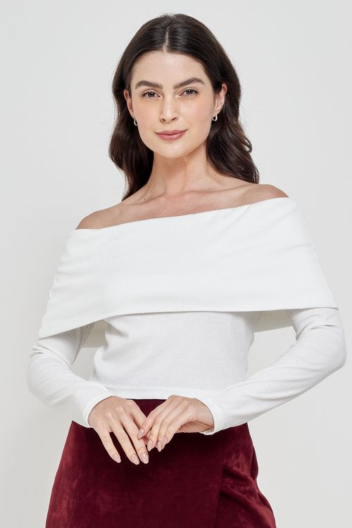 Blusa Feminina Caedu Ombro a Ombro Branca Ribana