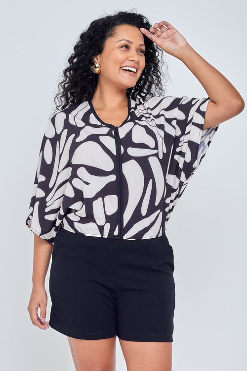 Blusa Feminina Caedu Estampada Manga Curta Poliéster