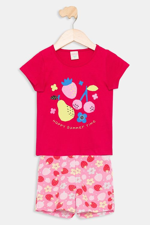 Conjunto Infantil Menina Rosa Estampa Frutas Happy Summer Time