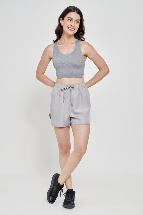 Shorts Runner Feminino Caedu Tactel Conforto Cinza Médio