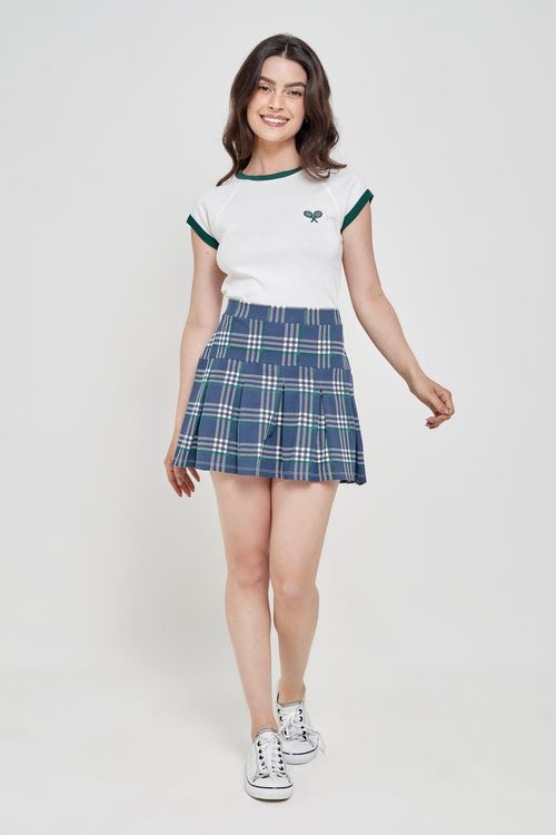 Mini Saia Feminina Pregas Xadrez College
