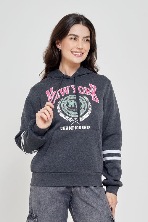 Blusão Moletom Feminino New York Cinza Escuro