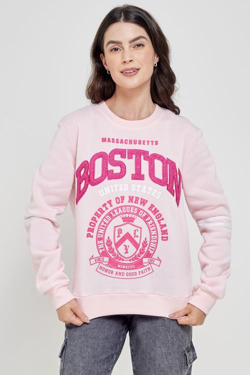 Blusão Moletom Feminino Boston Rosa Claro