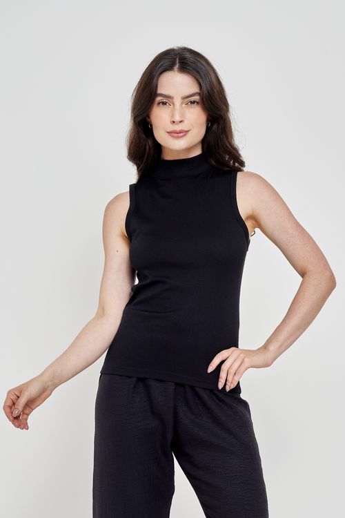 Blusa Feminina Gola Alta Ribana Preta