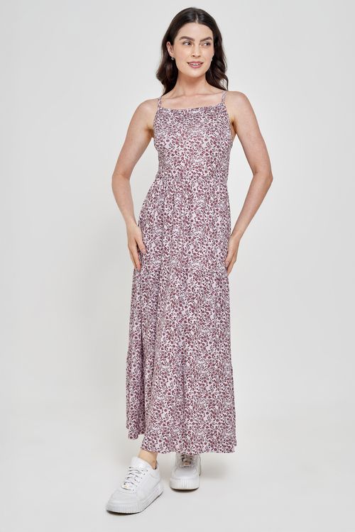 Vestido Feminino Midi Estampado Rosa Claro