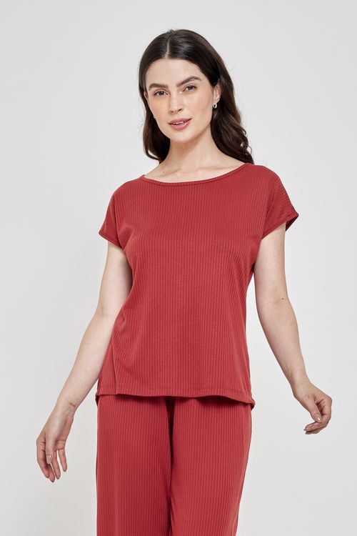 Blusa Feminina Ribana Decote Redondo Vermelha