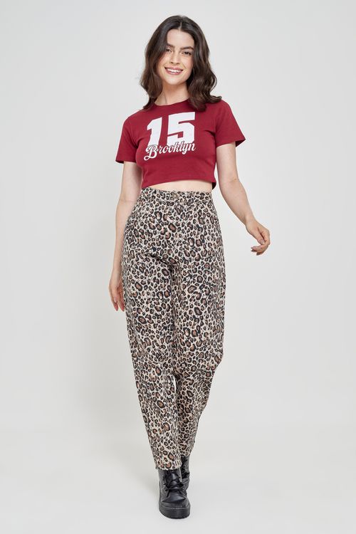 Calça Feminina Mom Jeans Onça Bege