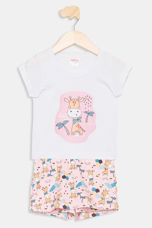Conjunto Infantil Meninas Girafa Branca Tam 1 a 3