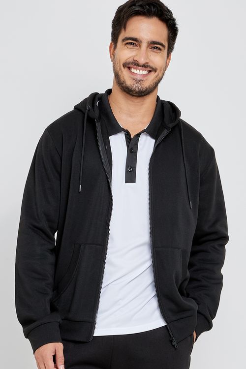 Blusão Moletom Masculino com Capuz Aberto Preto