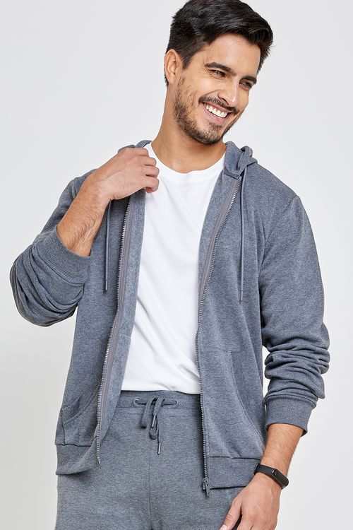 Blusão Moletom Masculino Caedu Zíper Capuz Mescla