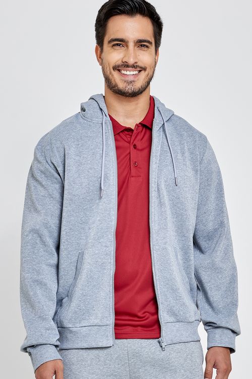 Blusão Moletom Masculino com Capuz Aberto Mescla