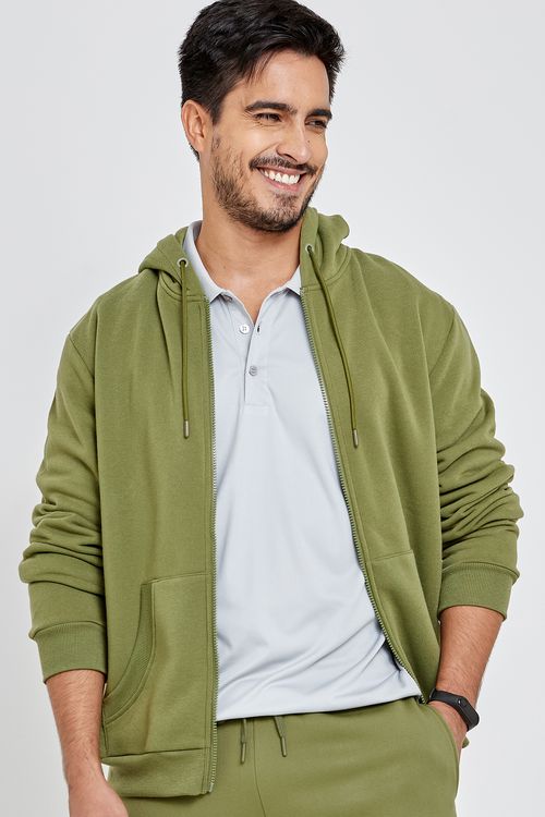 Blusão Moletom Masculino com Capuz Aberto Verde