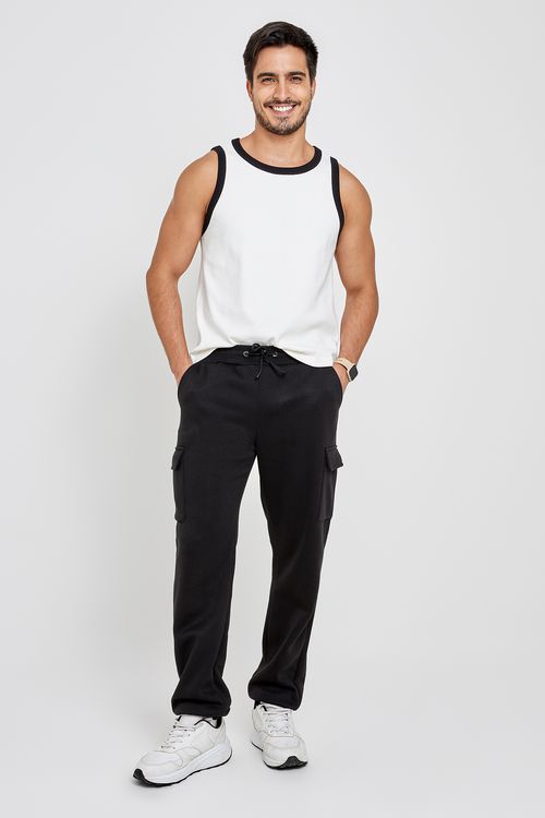 Calça Moletom Masculina Cargo Preta