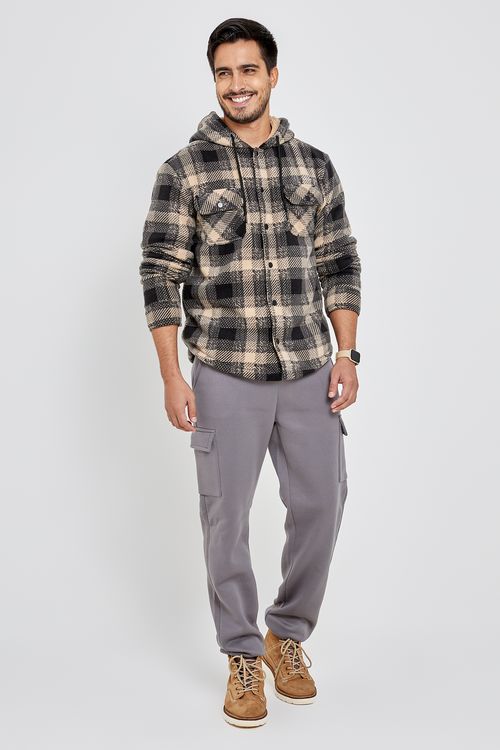 Calça Moletom Masculina Cargo Cinza Escuro