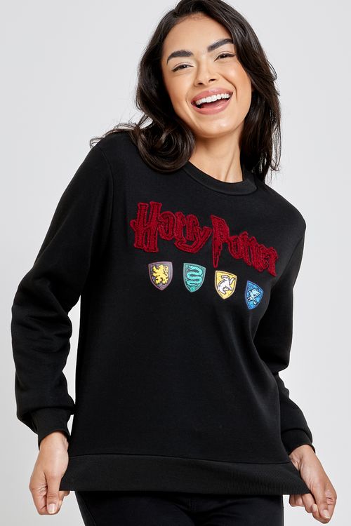Blusão Moletom Feminino Harry Potter Preto
