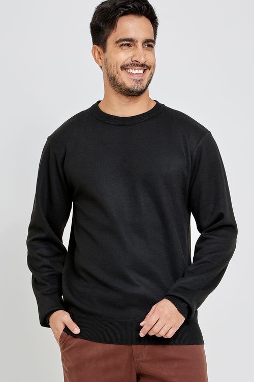 Suéter Masculino Liso Fechado Preto
