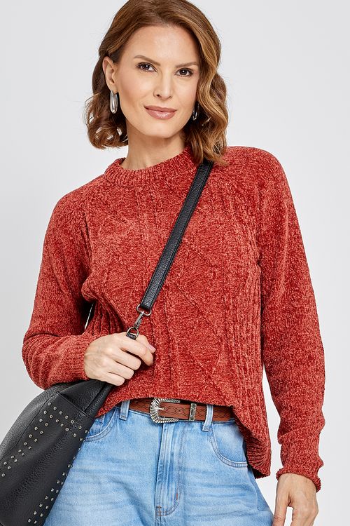 Suéter Feminino Chenille Laranja Escuro