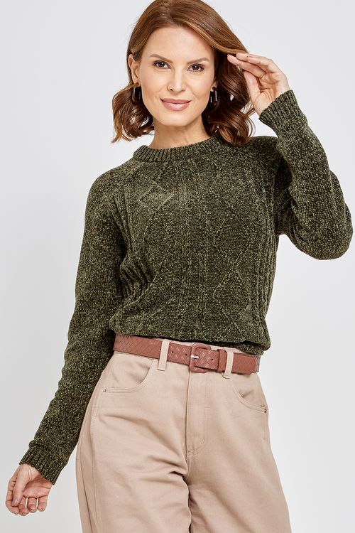 Suéter Feminino Chenille Verde Escuro