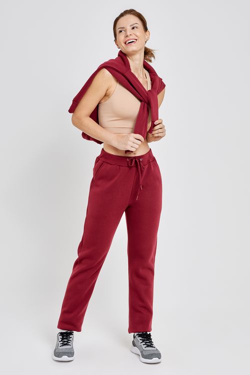 Calça Moletom Feminina Caedu Básica Conforto Vermelho Escuro